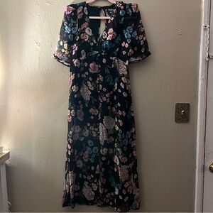 Anthropologie Puff-Sleeve Floral Midi Dress